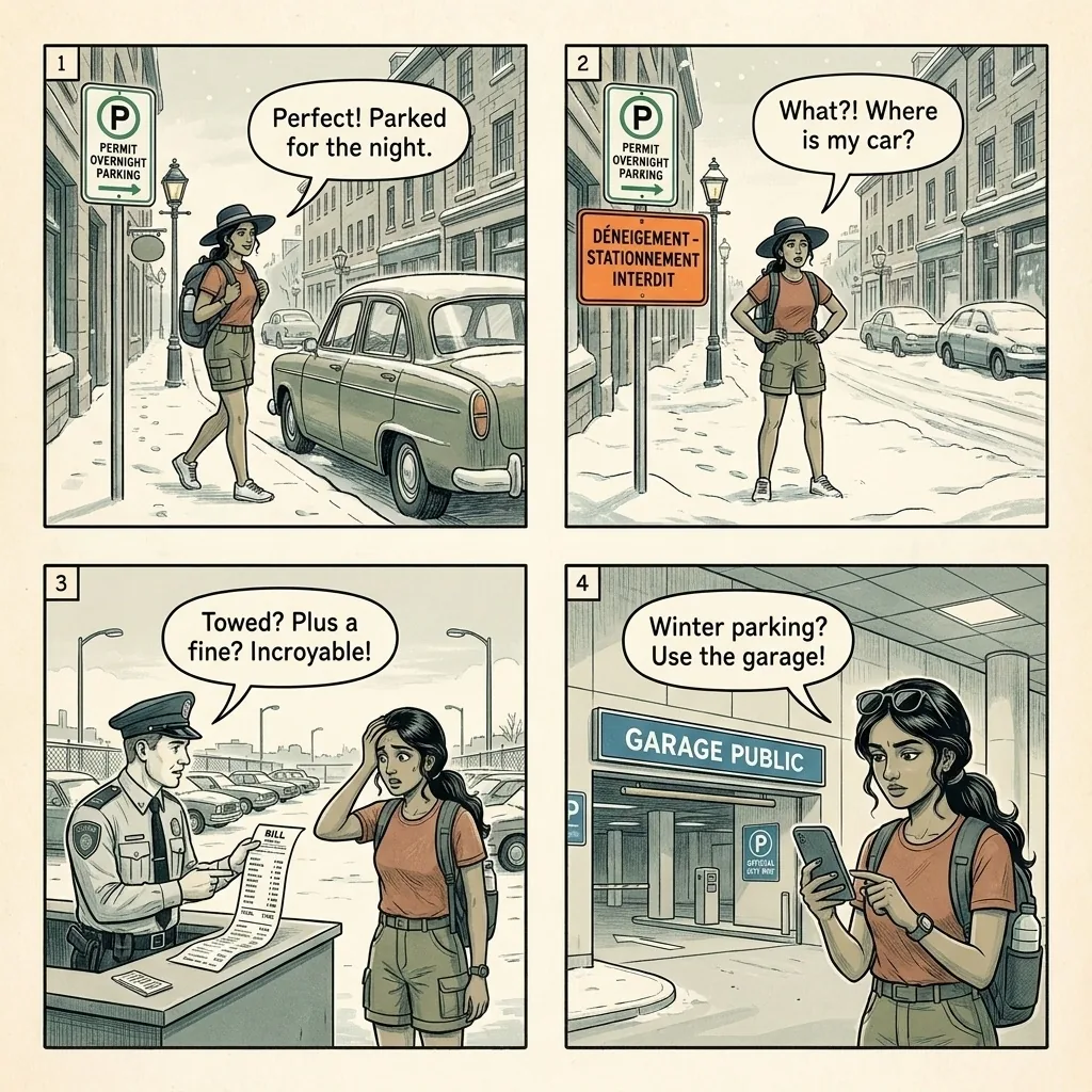 Winter Parking Ticket and Tow Trap — comic illustration