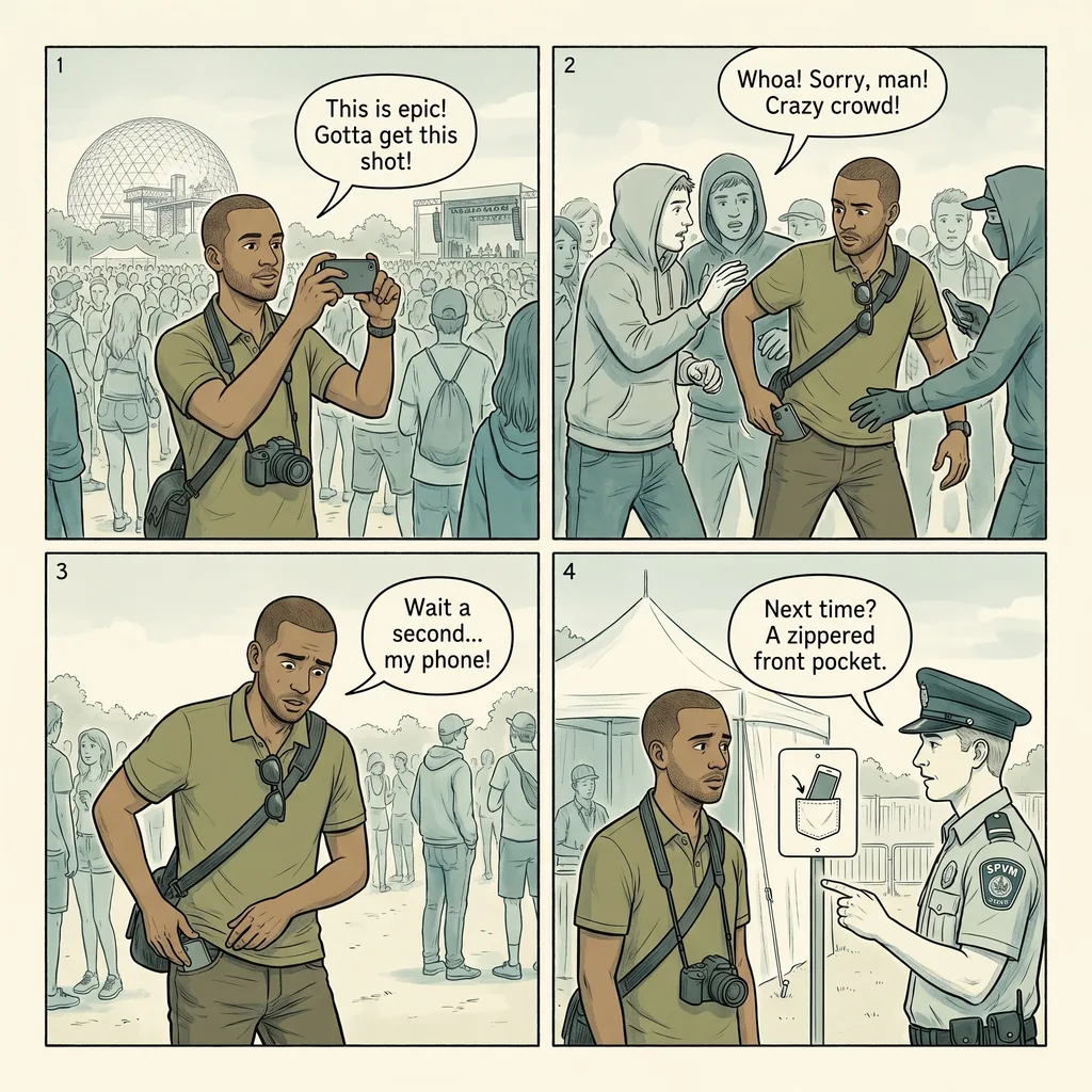 Festival and Event Phone Theft — comic illustration