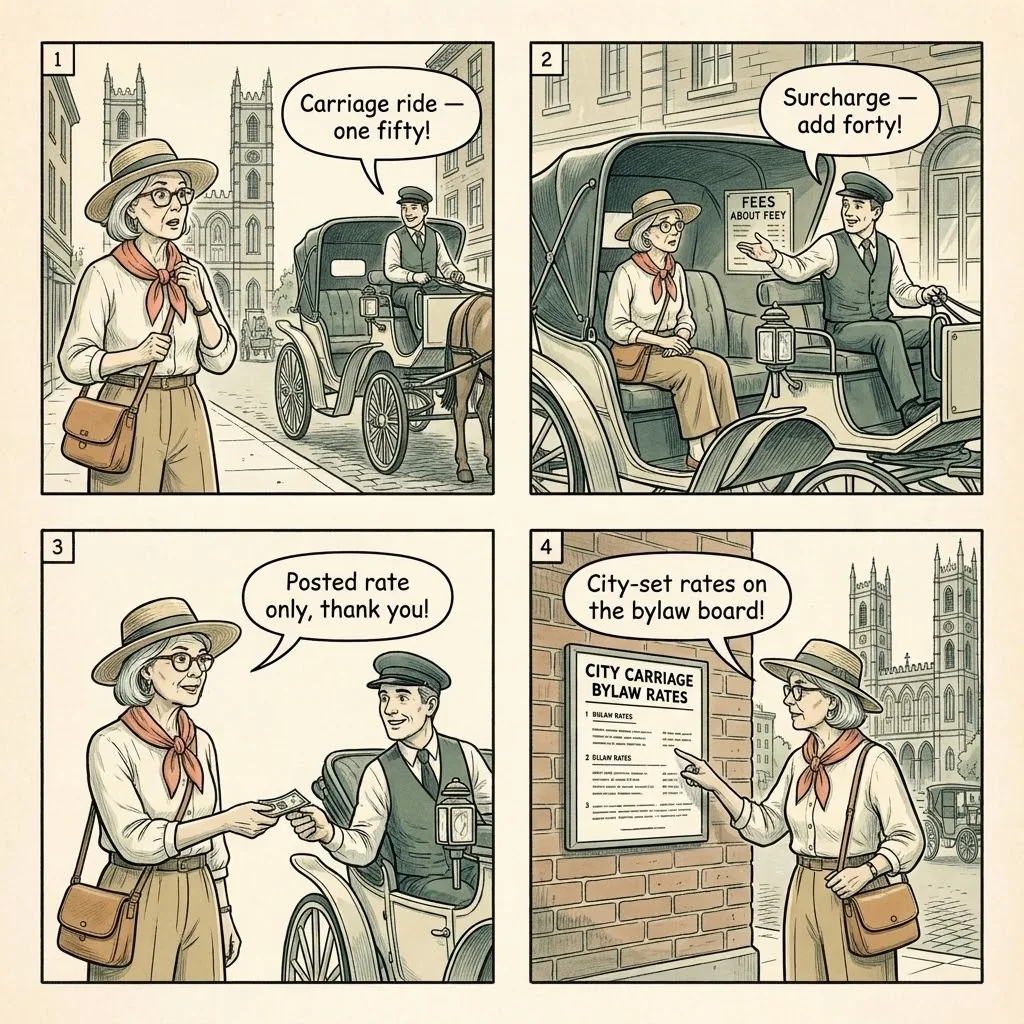 Unlicensed Tour Guide and Calèche Overcharging — comic illustration
