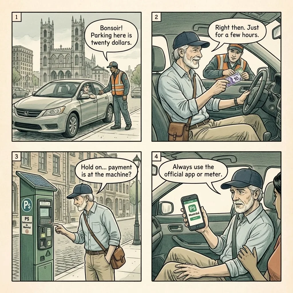 The Street Parking Fake Attendant — comic illustration