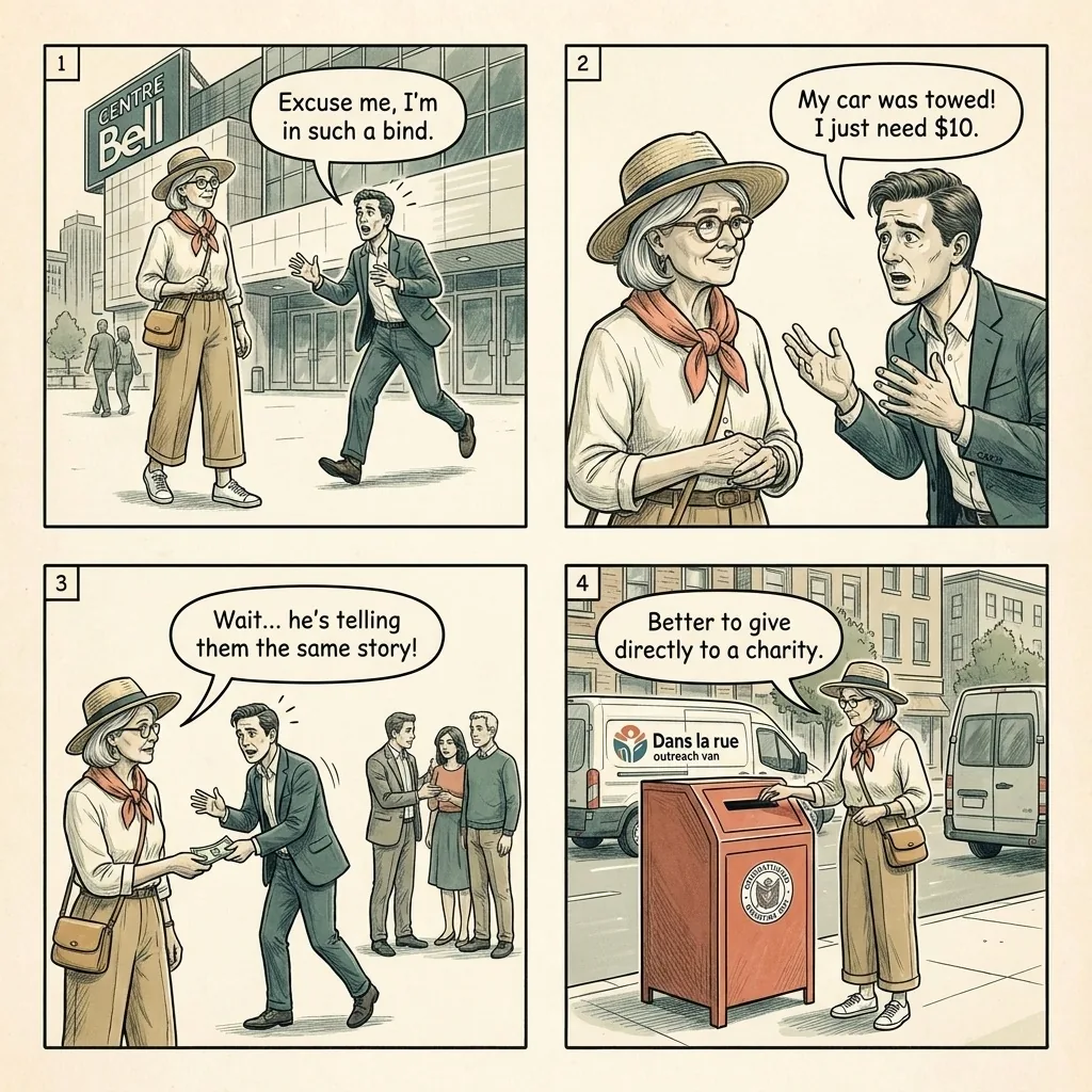 The Sob Story Cash Request — comic illustration
