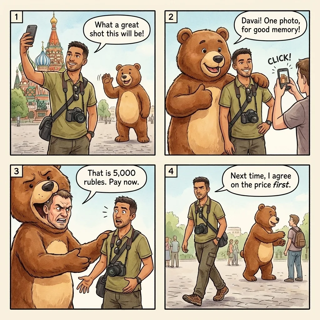 The Photo-with-Characters Ambush — comic illustration