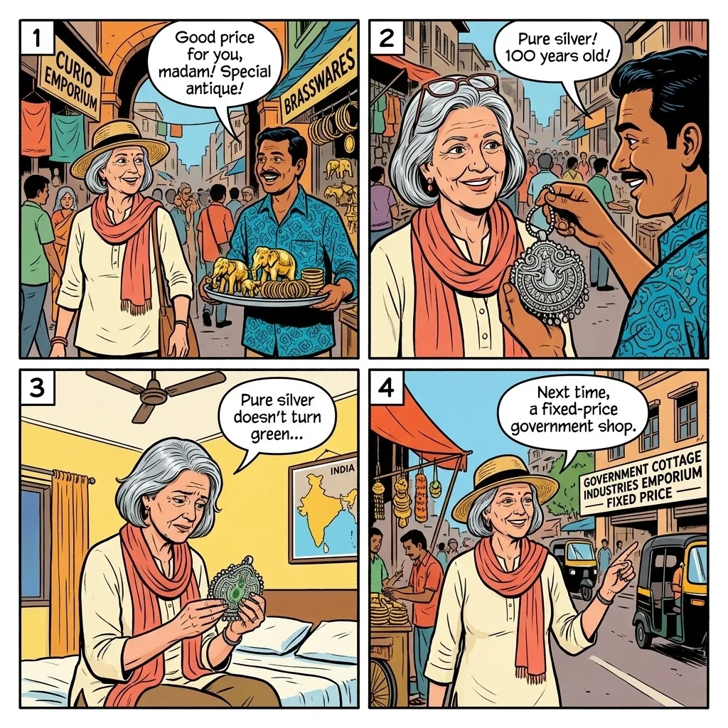 Overpriced Colaba Causeway 'Antique' Sellers — comic illustration