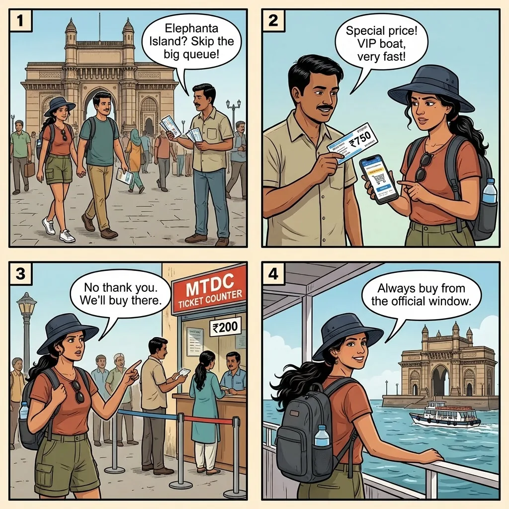 Elephanta Island Boat Ticket Touting — comic illustration