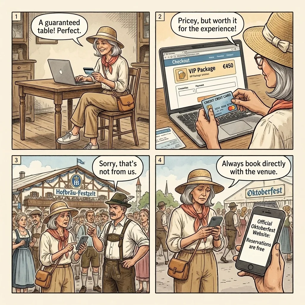 Oktoberfest Ticket Fraud & 'Stay Kooook' / Oktoberfestreservation.com  — comic illustration