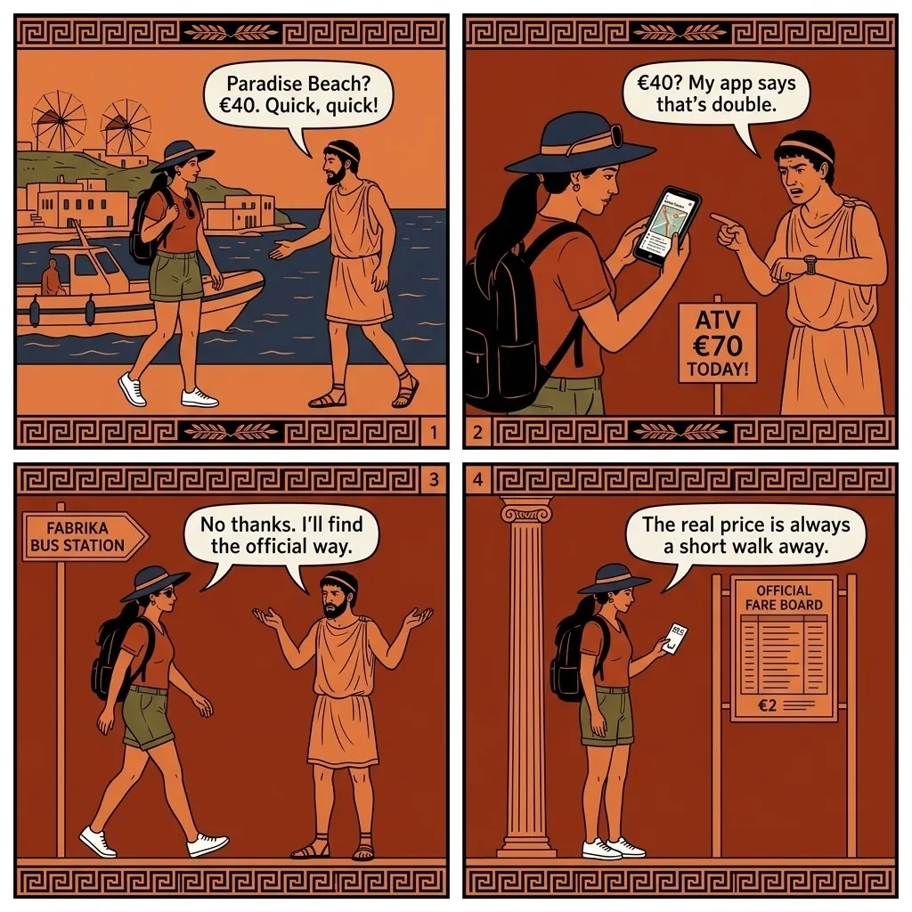 Old Port Cruise Tender Taxi & ATV Overcharge — comic illustration