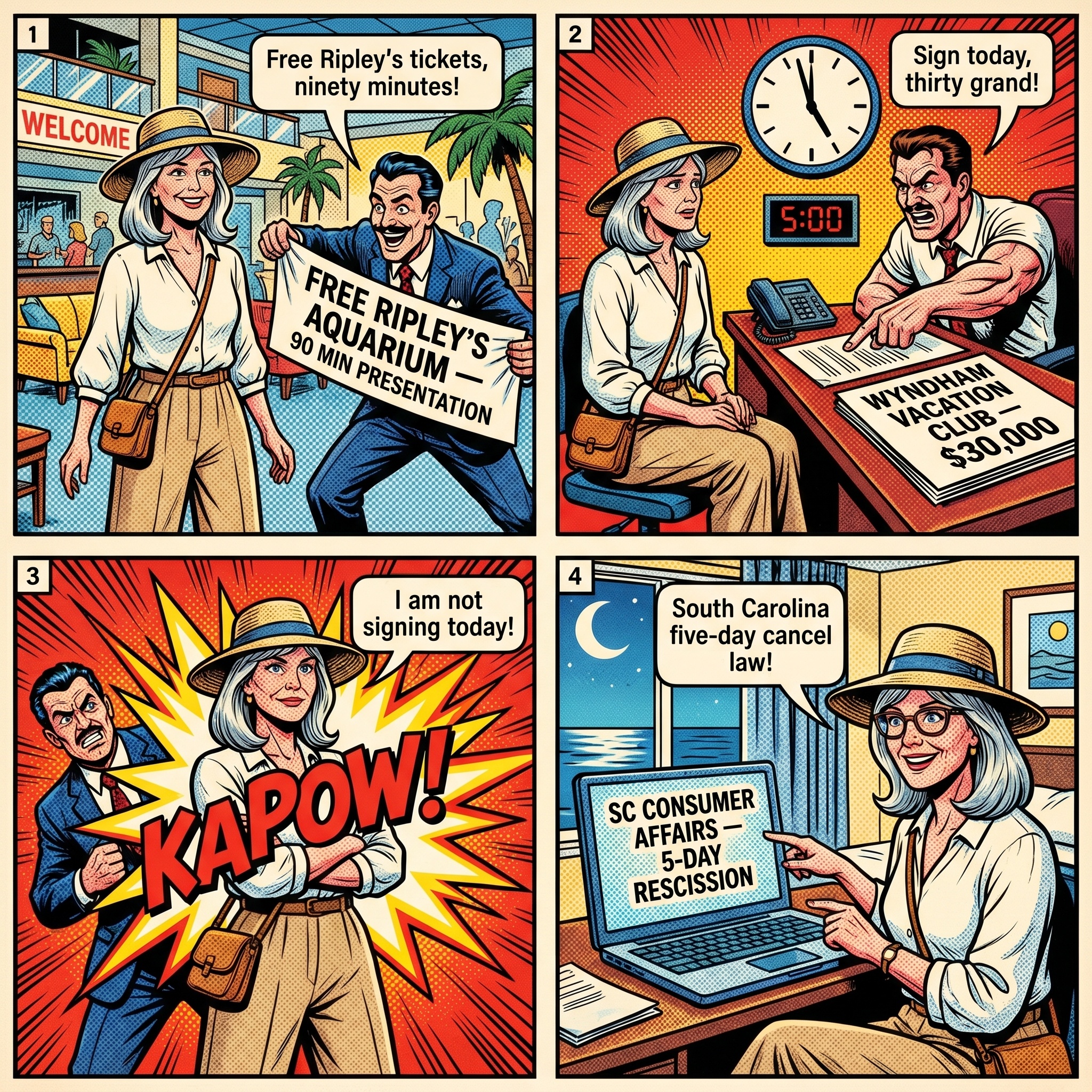 Wyndham / Capital Vacations Myrtle Beach Timeshare Presentation Hustle — comic illustration