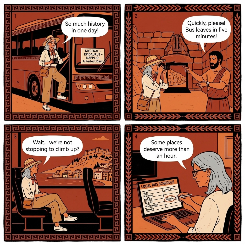 Athens Day-Trip Mycenae-Epidaurus-Nafplio Marathon — comic illustration