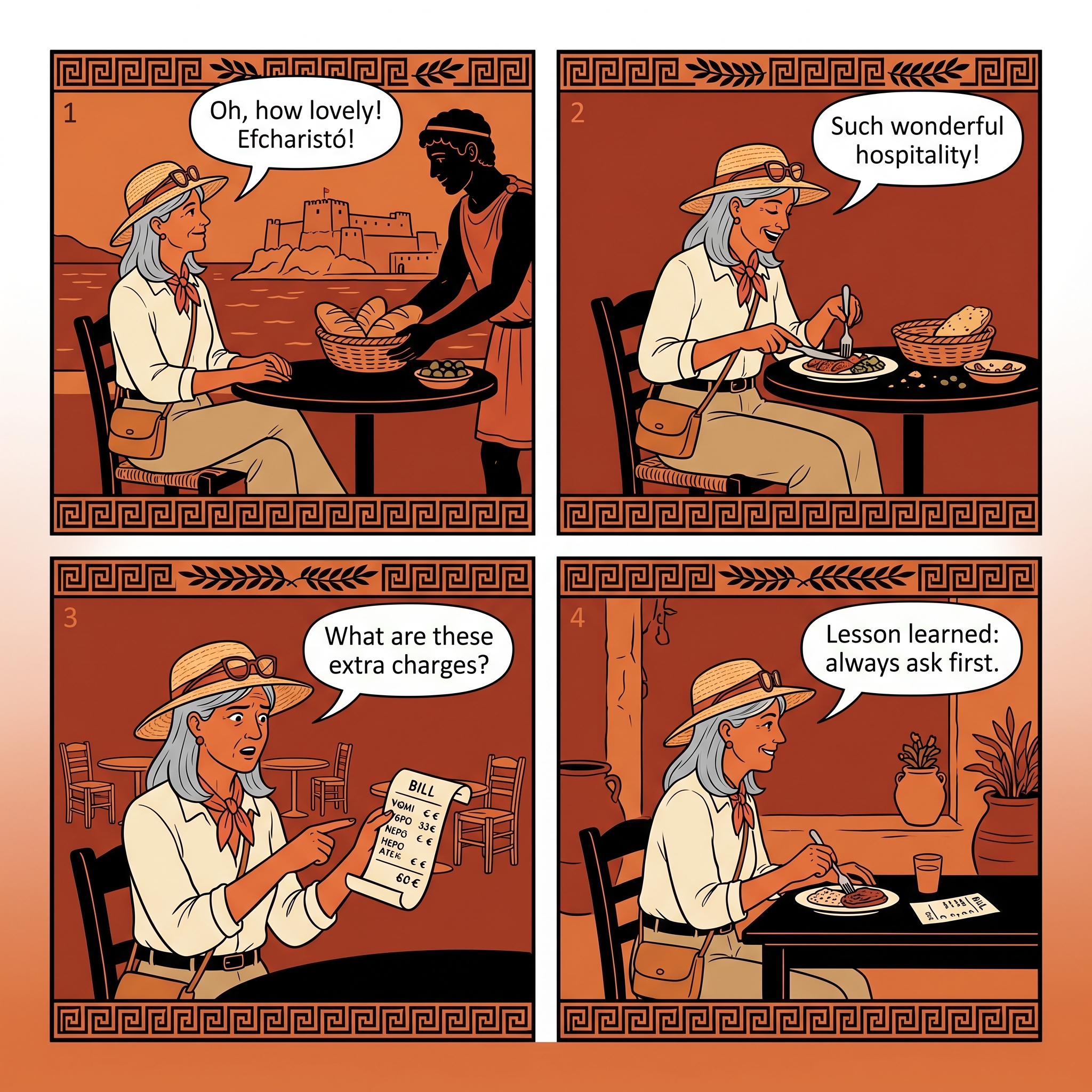 Old Town Tourist-Menu and Cover-Charge Padding — comic illustration