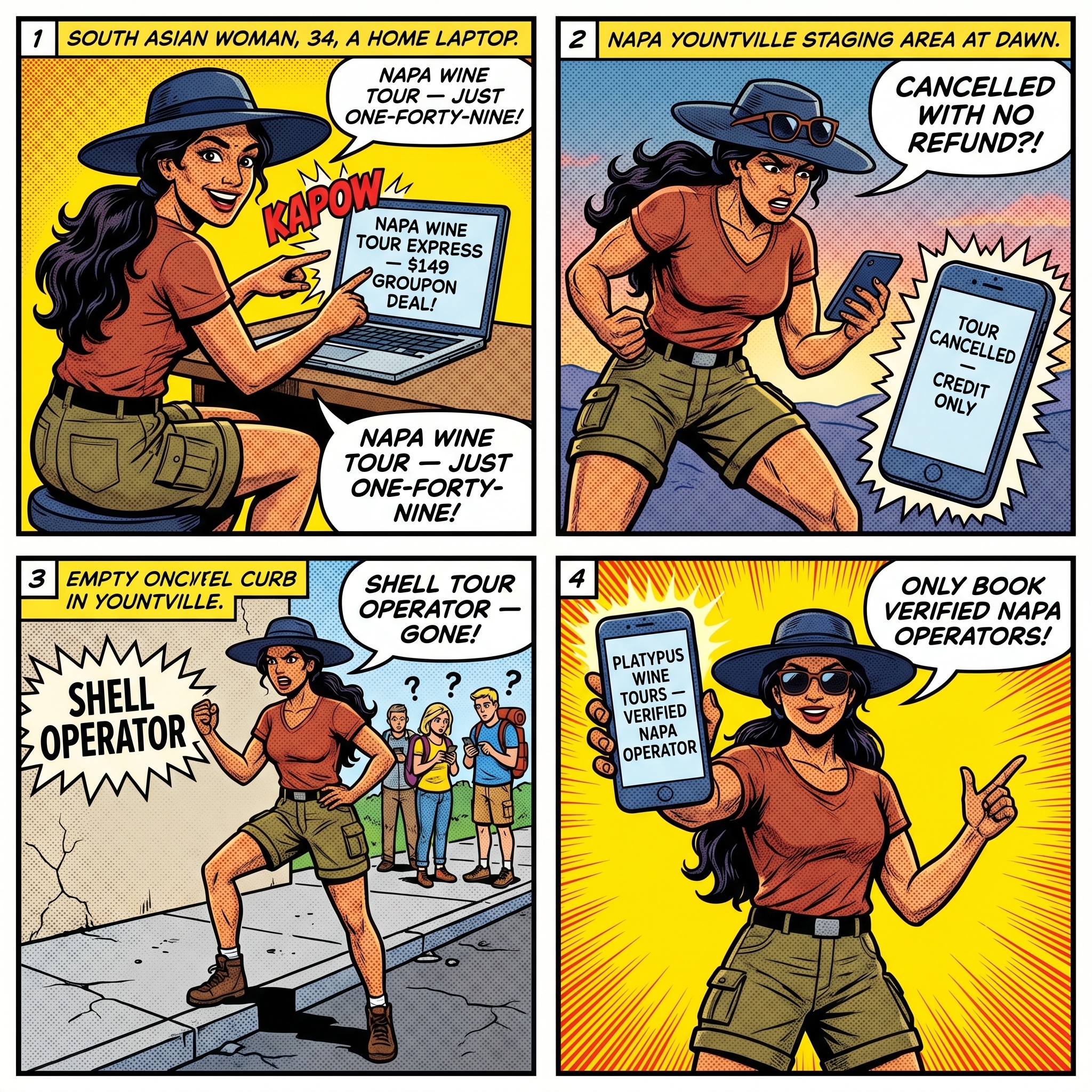 Napa Valley Wine Tour Operator Bait-and-Switch & Third-Party Reseller  — comic illustration
