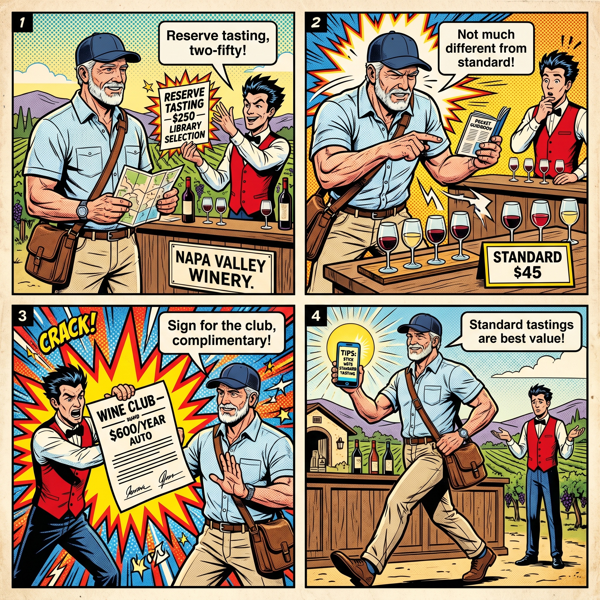 Napa Valley Tasting Room Fee Structure & 'Reserve Tasting' Upsell Conf — comic illustration