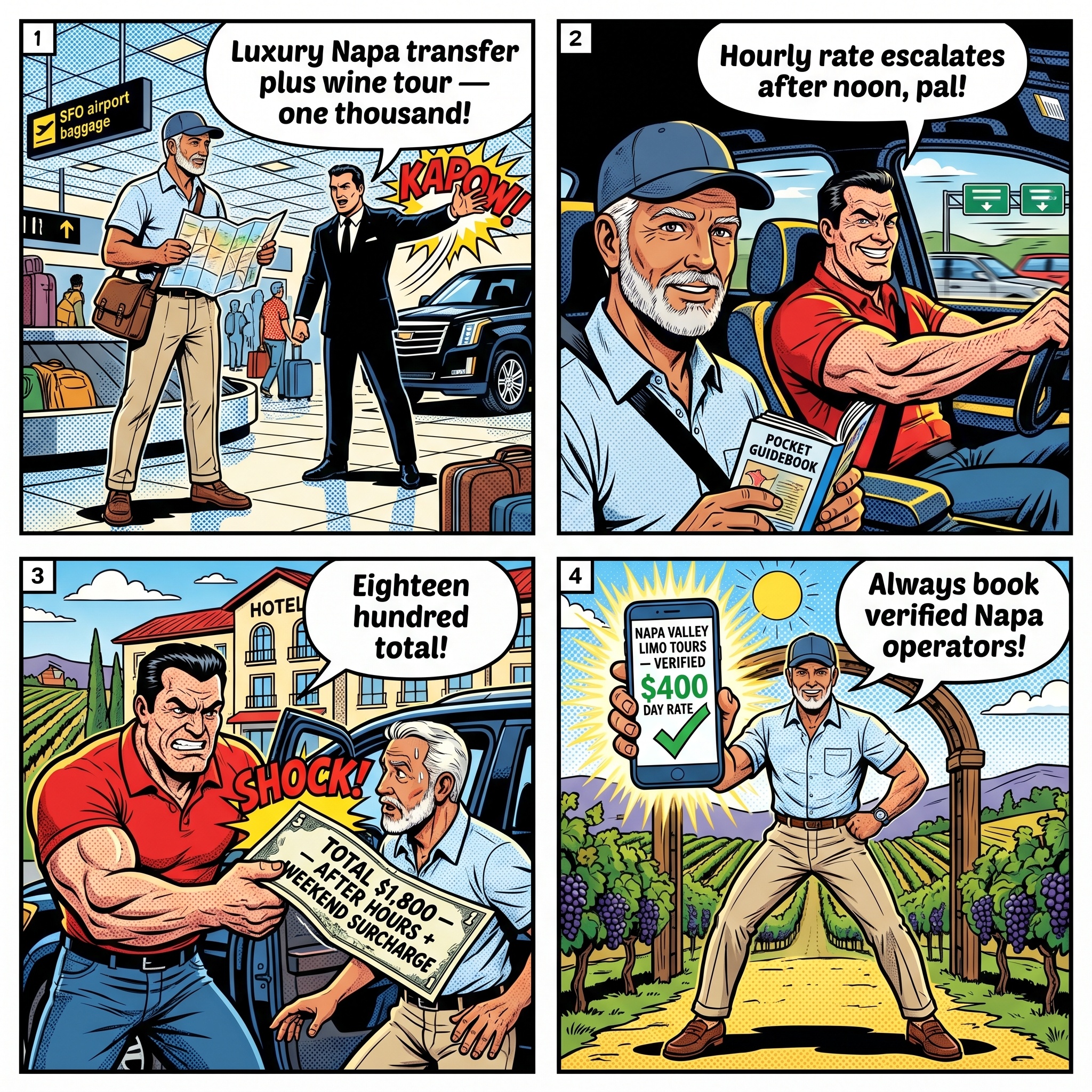 Napa Valley Limo / Private Driver 'Wine Tour Included' Upsell — comic illustration
