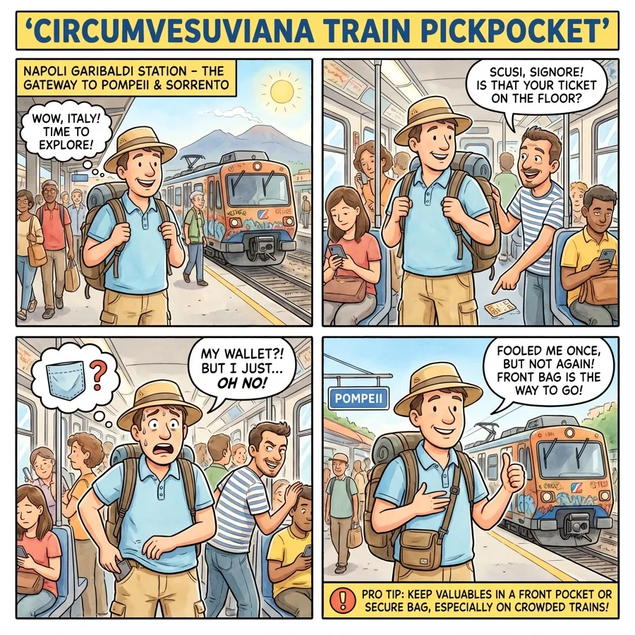Circumvesuviana Train Pickpocket — comic illustration