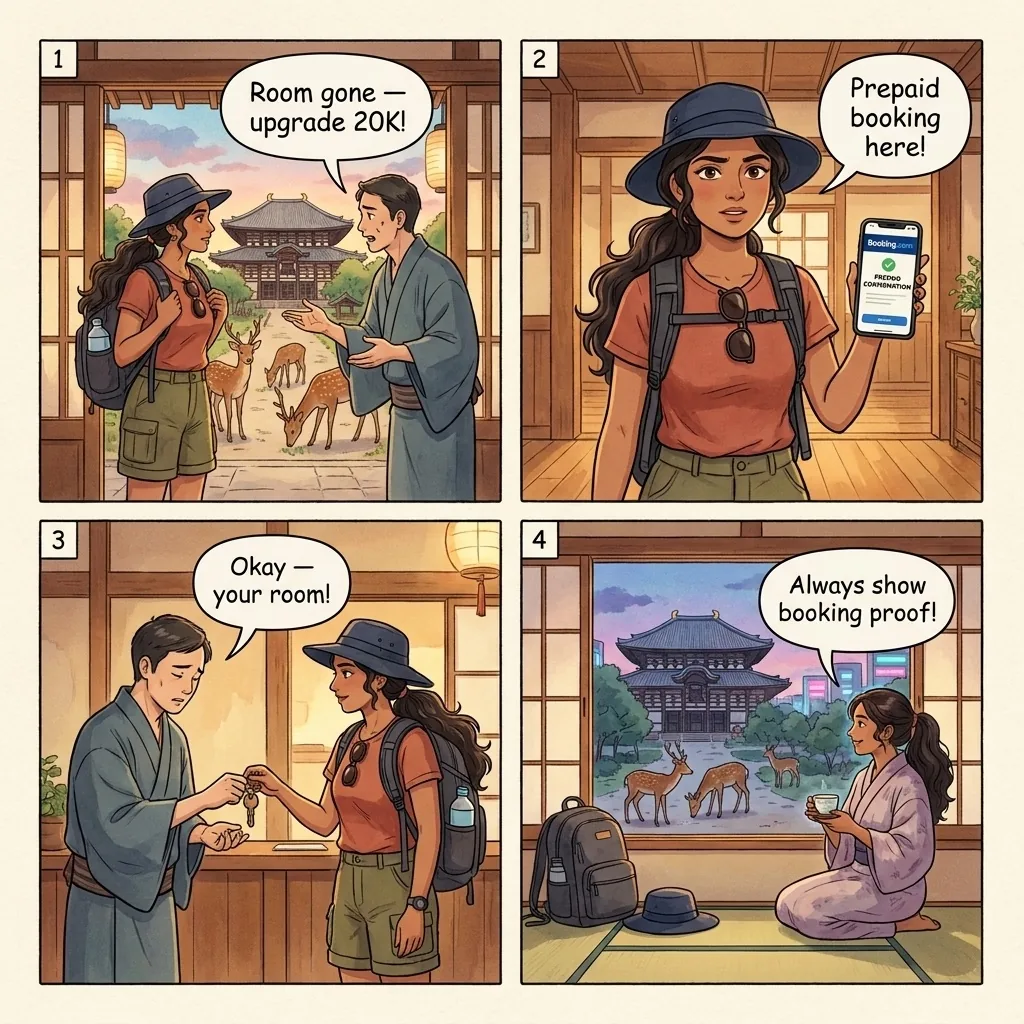 The Nara Ryokan Off-Amenity Fake-Ryokan / Booking Switcheroo — comic illustration