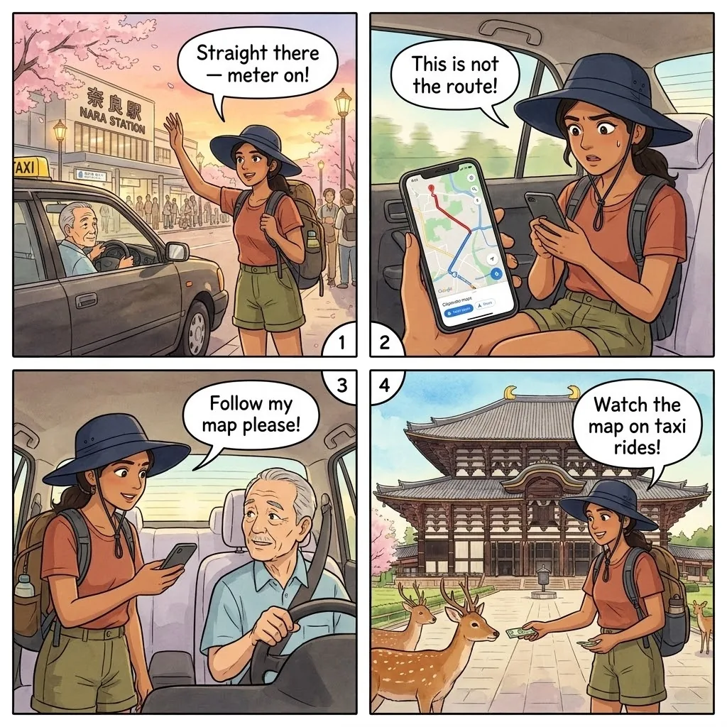 The Nara Taxi Long-Route Detour — comic illustration