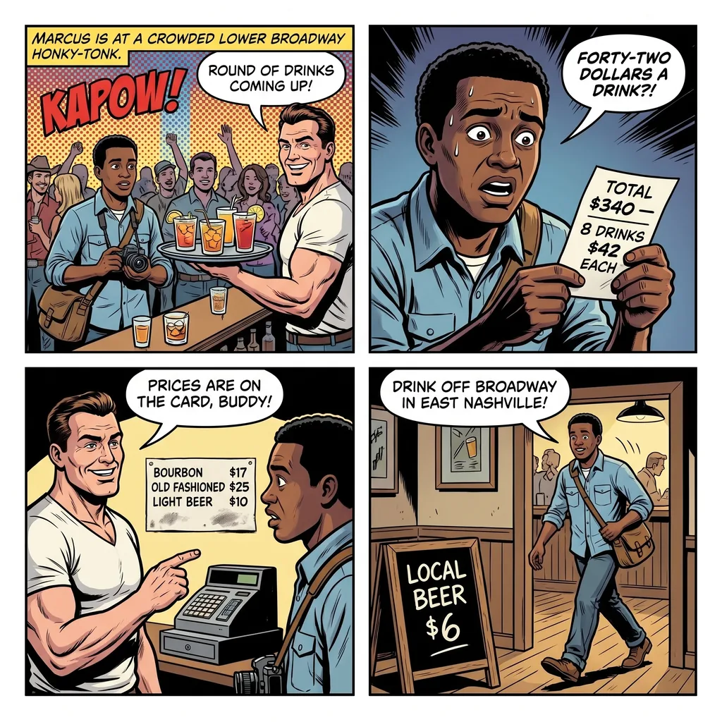 Broadway Bar Tab Inflation — comic illustration