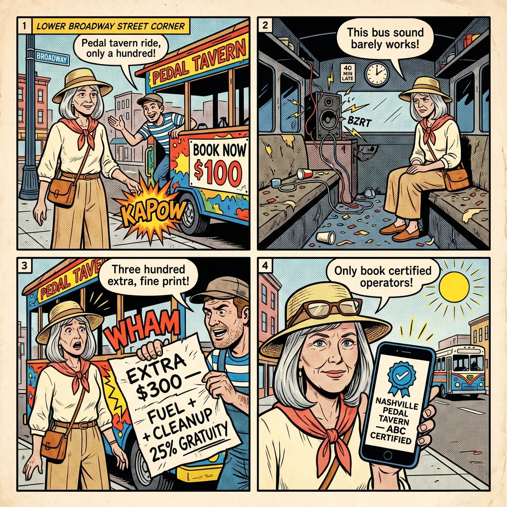 Pedal Tavern and Party Vehicle Overcharge — comic illustration