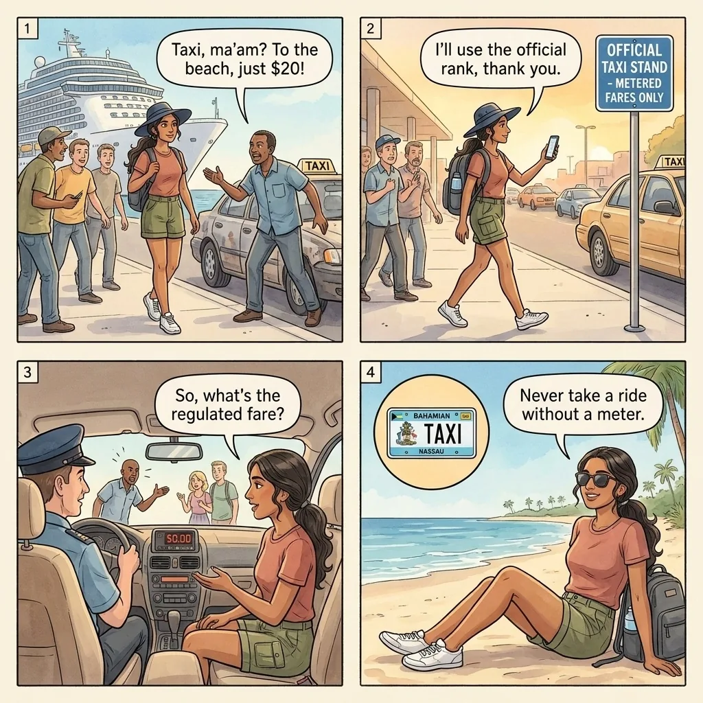 Unlicensed Taxi Overcharging — comic illustration