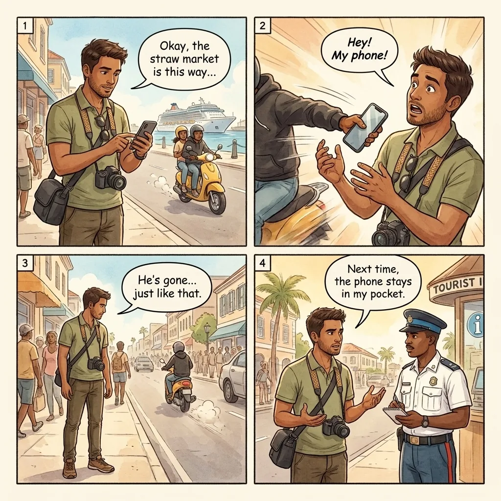 Phone Snatch on Bay Street — comic illustration