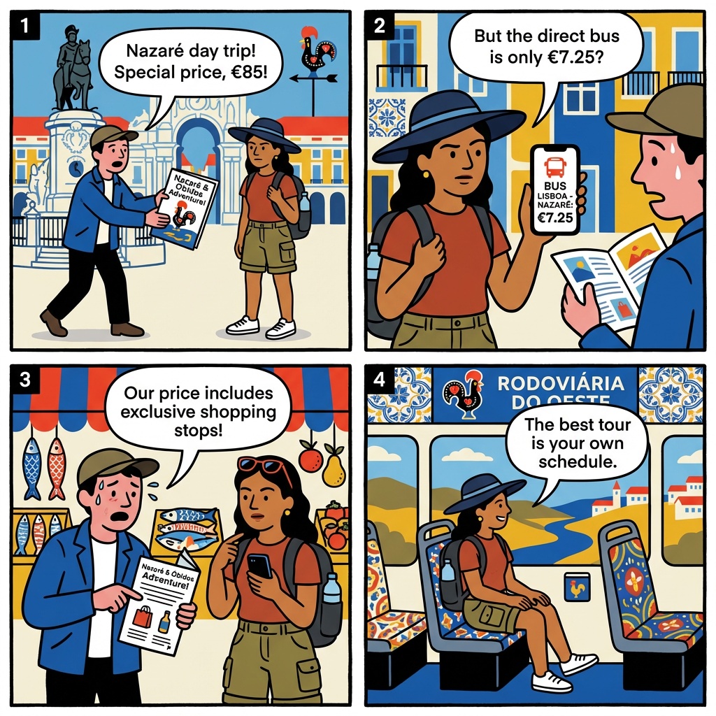 Lisbon-Based Nazaré Day-Trip Tour Package & Bus-Tour Bundling — comic illustration