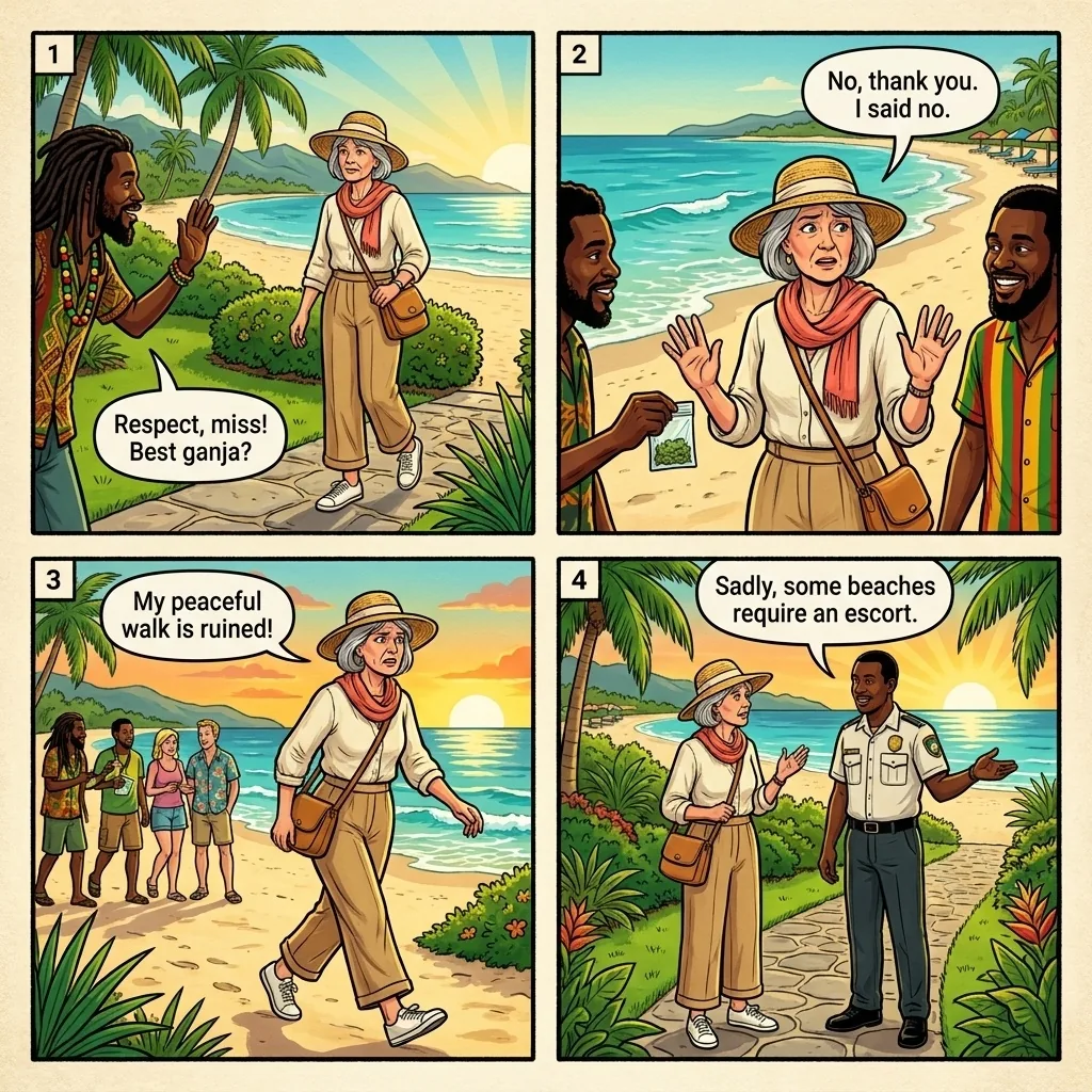 The Seven Mile Beach Drug Peddler Gauntlet — comic illustration