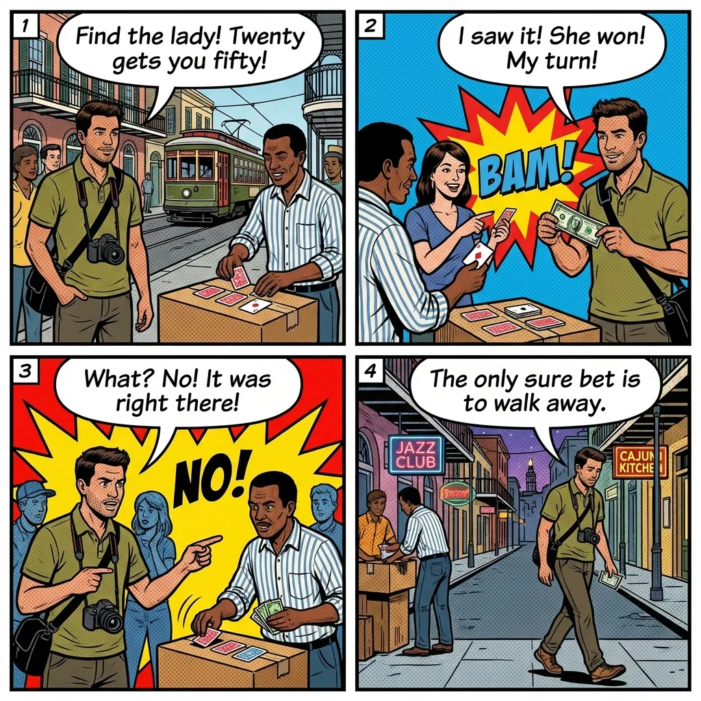 Three-Card Monte — comic illustration