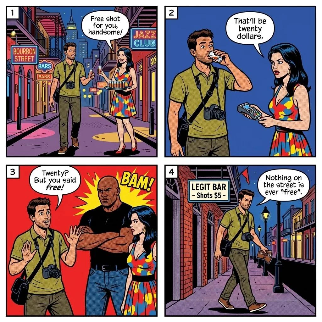 Bourbon Street Shot Girls — comic illustration