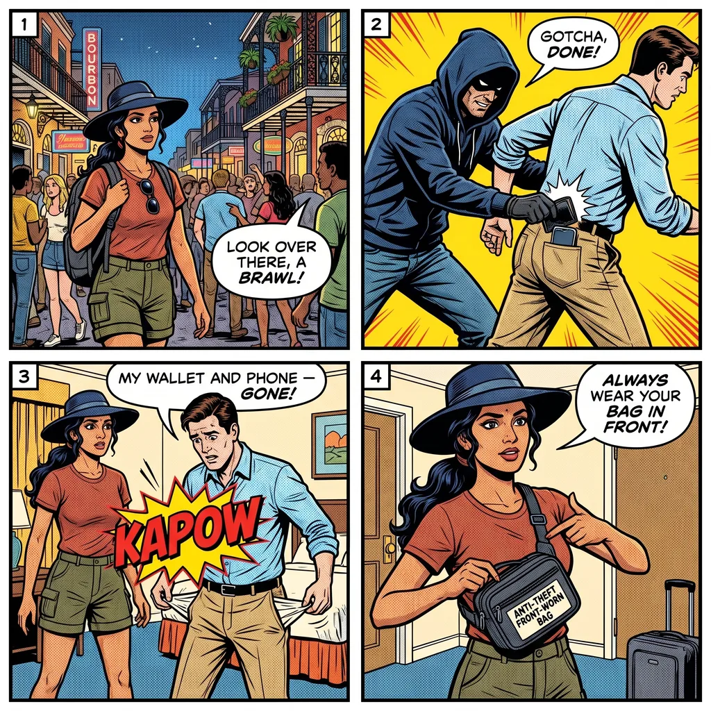 French Quarter Pickpocketing — comic illustration