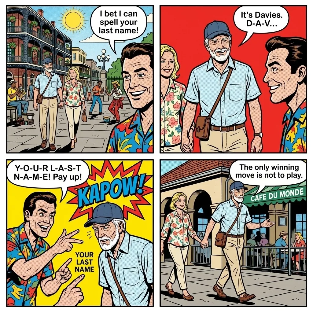 Name-Spelling Bet — comic illustration