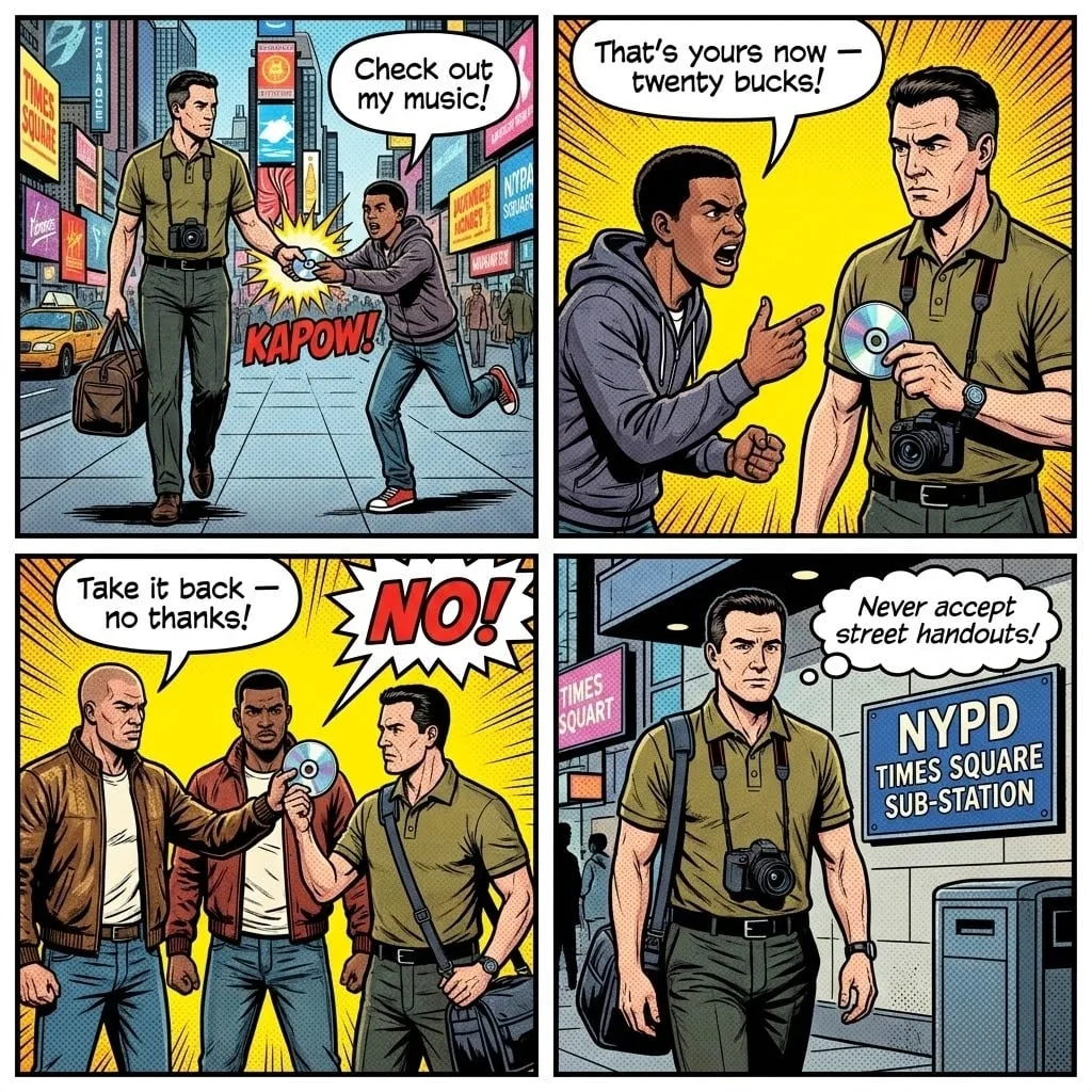 CD Hustle — comic illustration