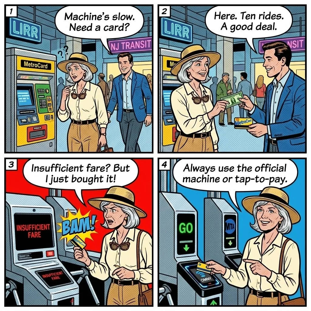 Subway Swipe Scam — comic illustration