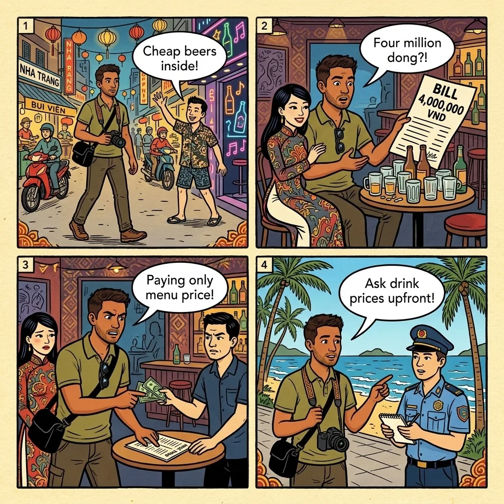 Nha Trang Late-Night Massage & Bar Solicitation Scam — comic illustration