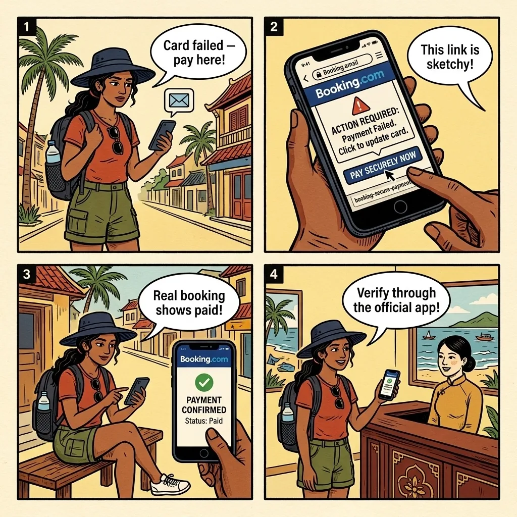 Nha Trang Hotel Off-Platform Payment Fraud — comic illustration