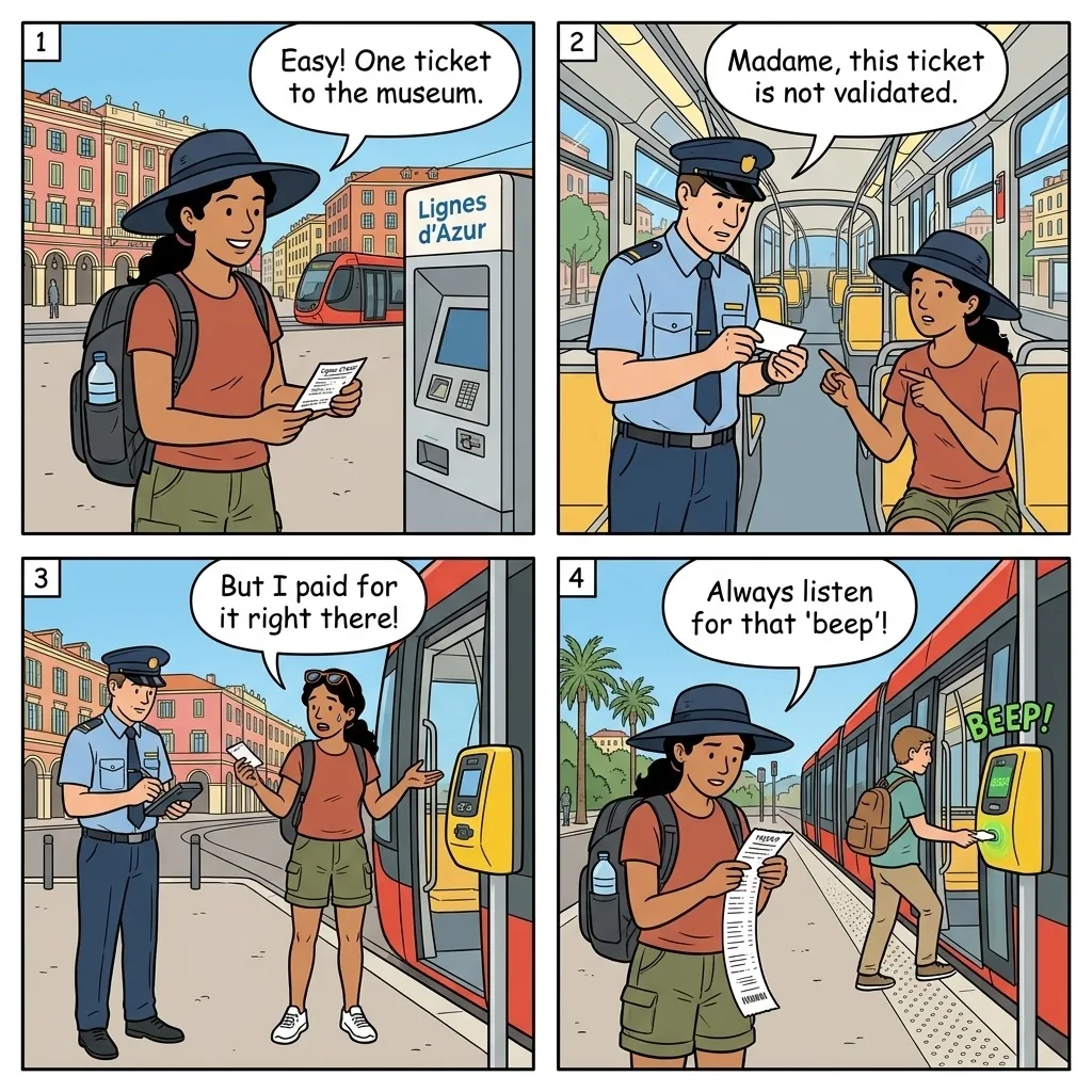 Public Transport Ticket Fine Trap — comic illustration