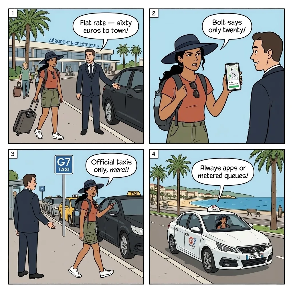 Taxi Meter Manipulation / Overcharging — comic illustration