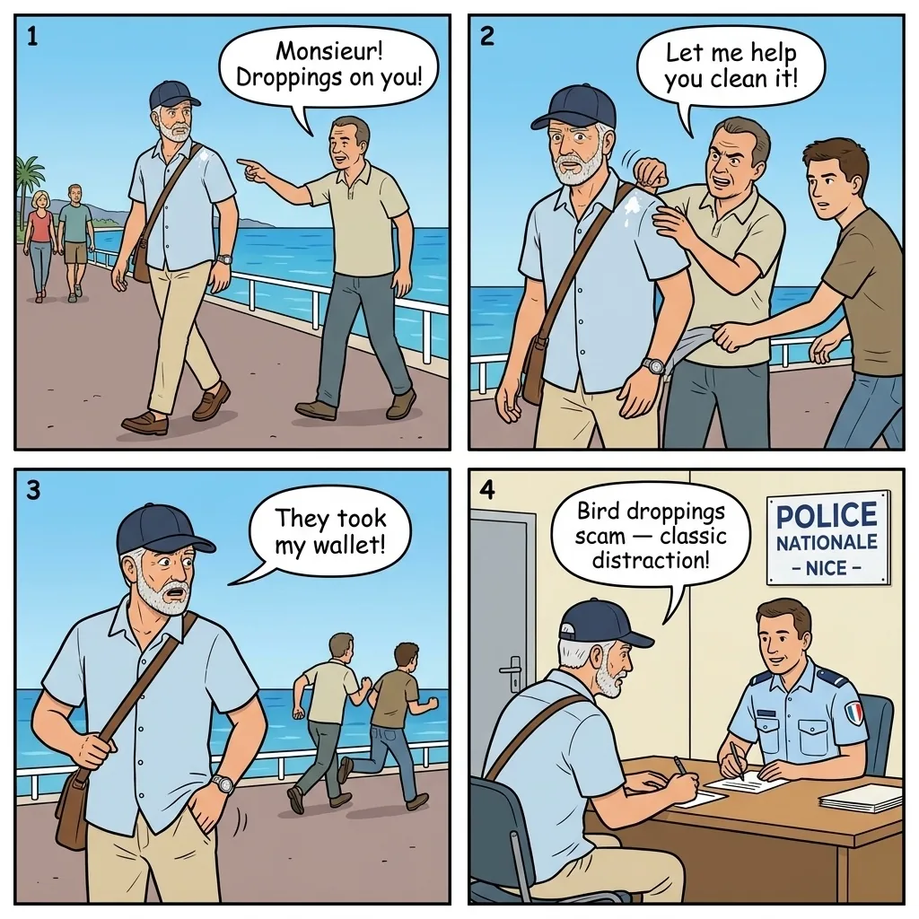 Bird Droppings / Mustard Scam — comic illustration