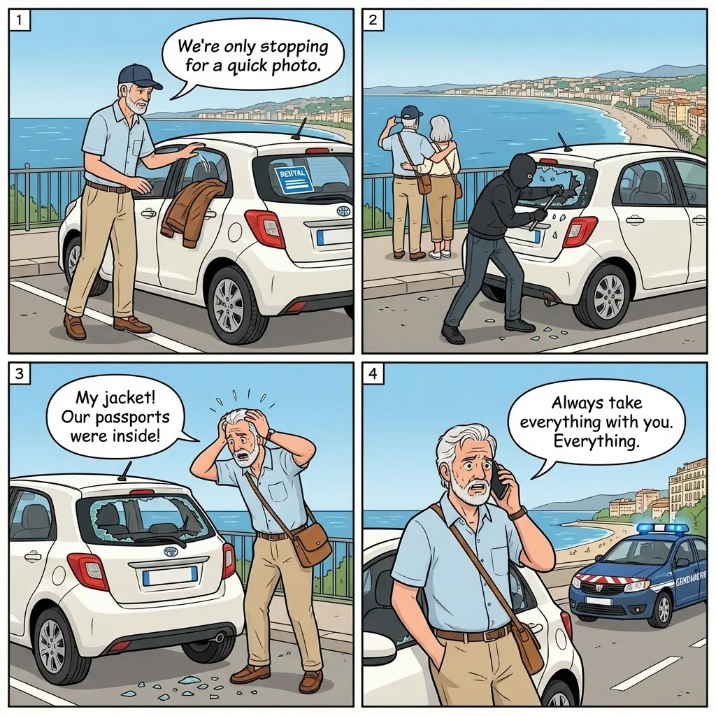 Rental Car Break-In — comic illustration