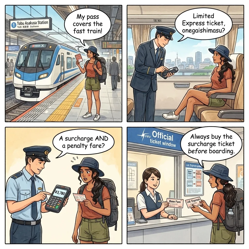 Tobu Limited-Express Surcharge Trap — comic illustration