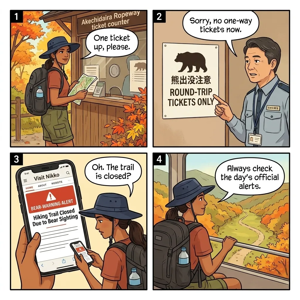 Bear-Closure Ropeway Round-Trip Lock-In — comic illustration