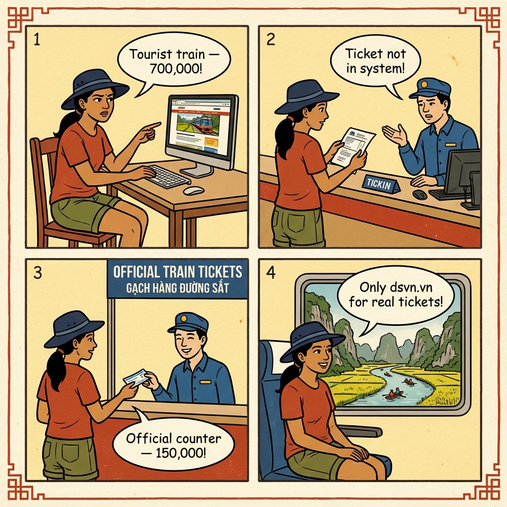 Hanoi-Ninh Binh Train Booking Website Fraud — comic illustration