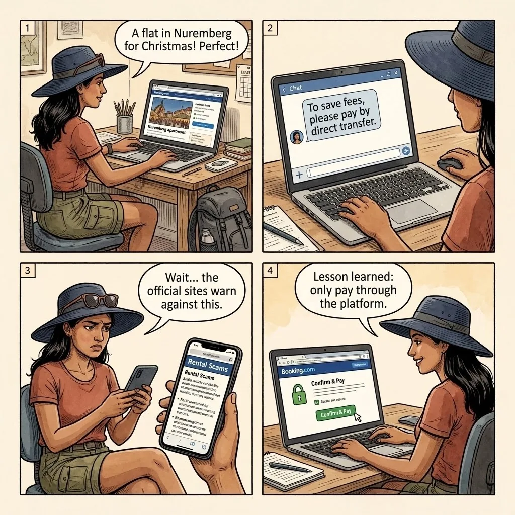 Nuremberg STR & Kleinanzeigen Apartment Rental Fraud — comic illustration