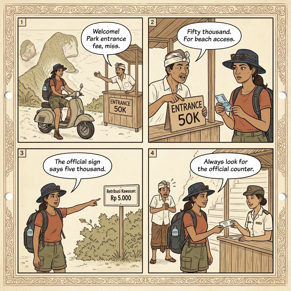 Kelingking Beach / Broken Beach / Angel Billabong 'Park Fee' Padding & — comic illustration