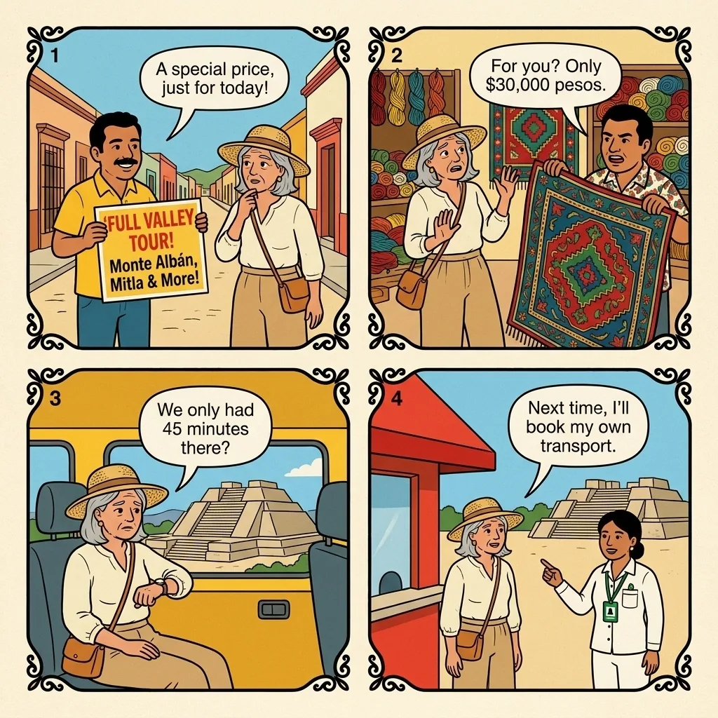Monte Albán Combined-Tour Trap — comic illustration