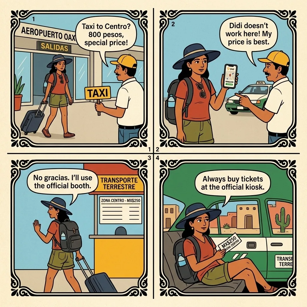 OAX Airport Hotel-Transfer Overcharge — comic illustration