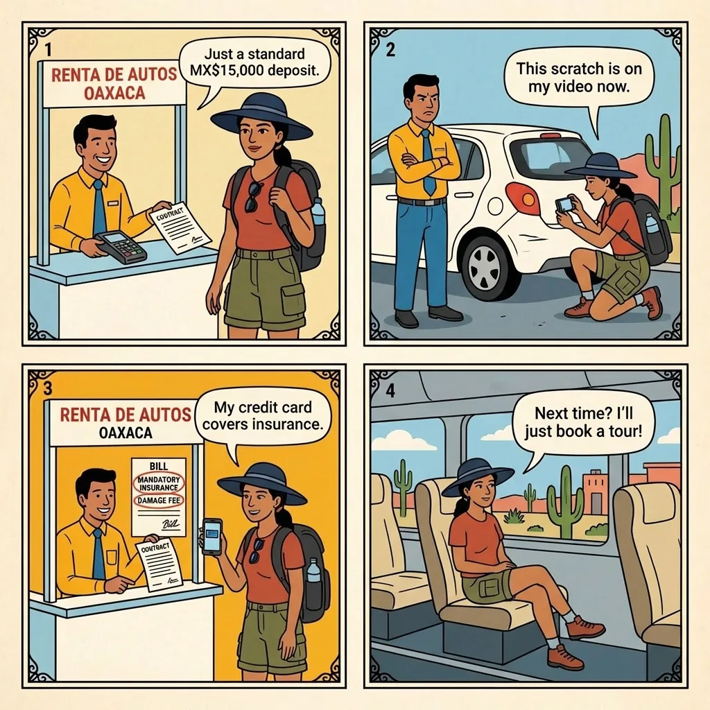 Mitla-Highway Rental-Car Card Clone — comic illustration