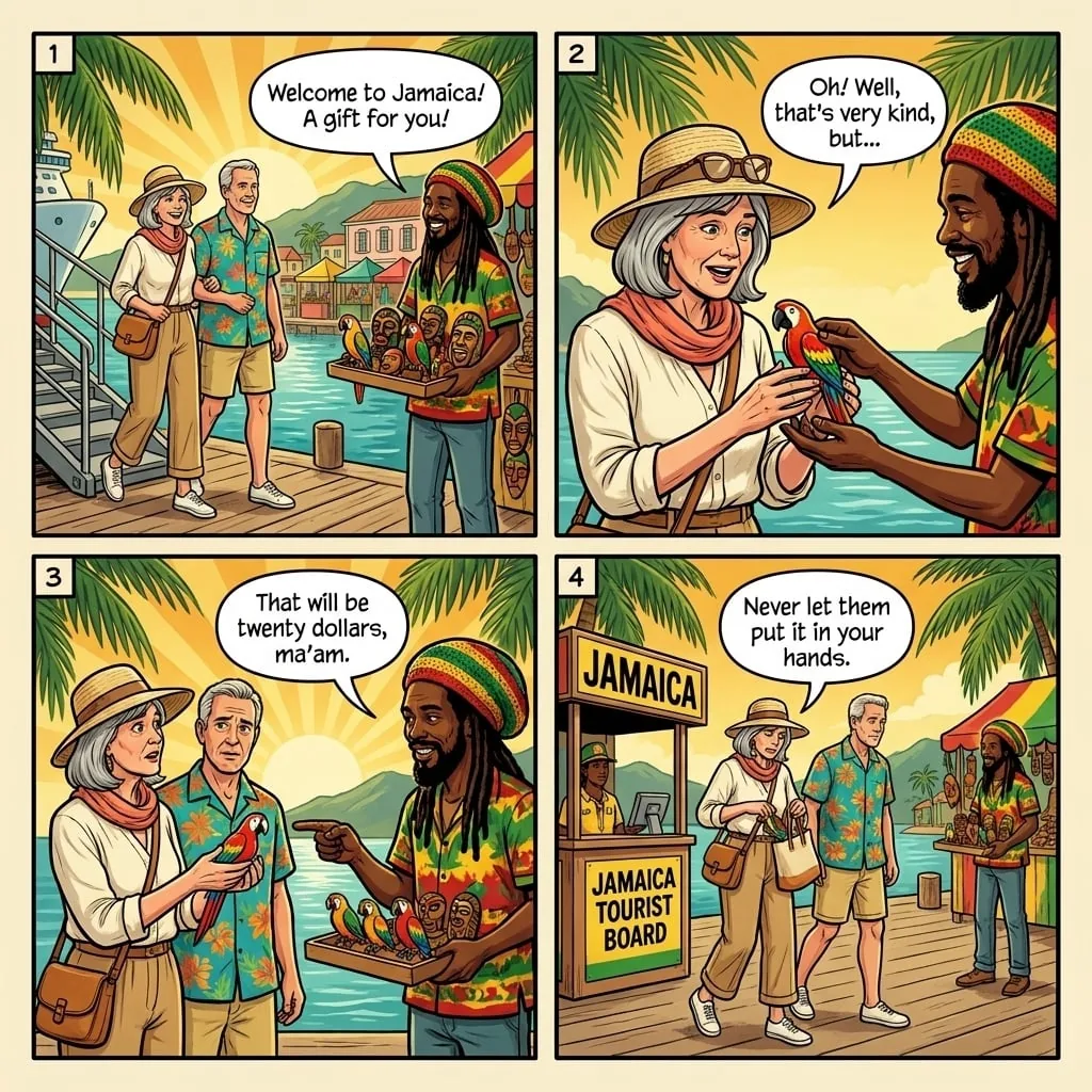 The Cruise Port Vendor Ambush — comic illustration
