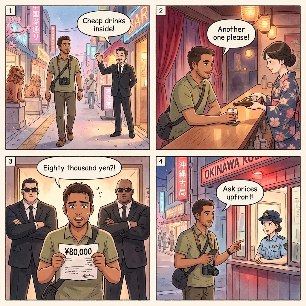 The Matsuyama Kyabakura / Bottakuri Bar Overcharge — comic illustration