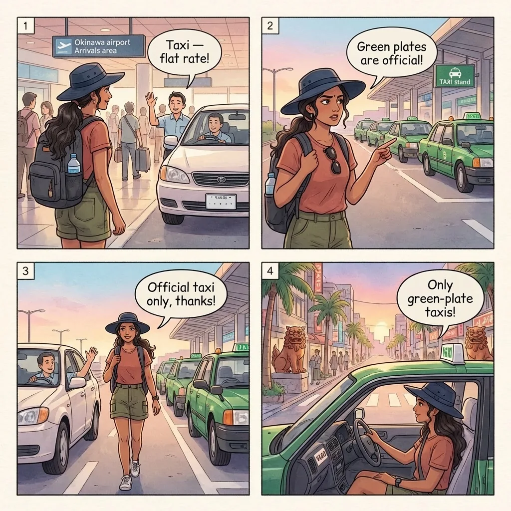 The Naha Airport Shirotaku Taxi and Long-Distance Overcharge — comic illustration