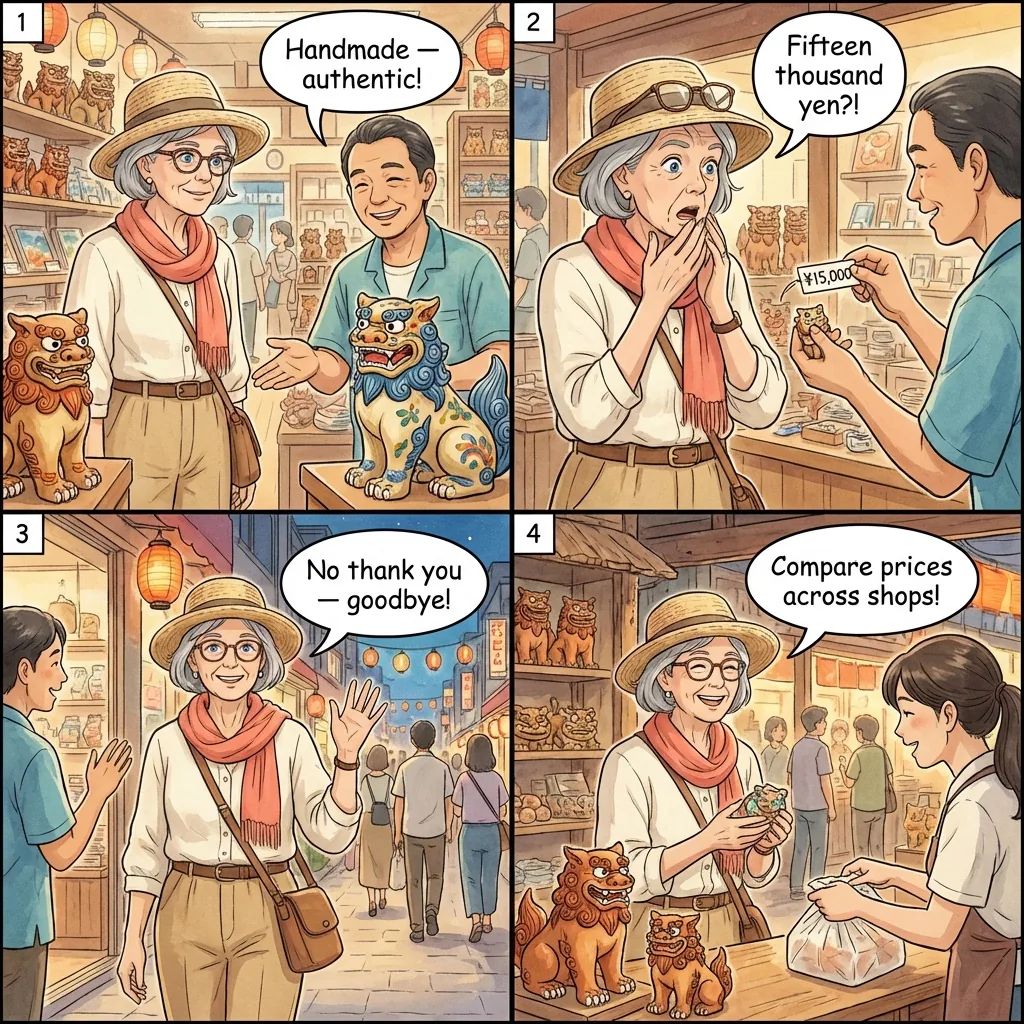 The Kokusai-dori Souvenir Fake-Discount and Hidden Table Charge — comic illustration