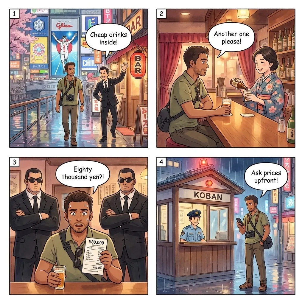 Dotonbori Cabaret Bar Cover Charge — comic illustration